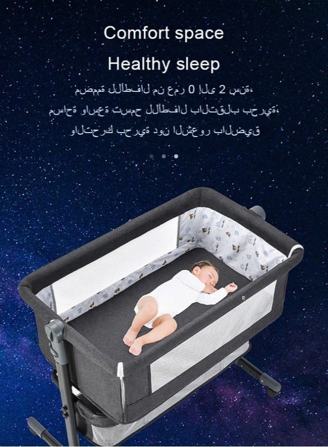 Kidilo Adjustable Canopy Bedside Crib 3 in 1 Folding Baby Cradle with Mosquito Net, Baby Bedside Sleeper, Easy Fold Portable Crib with Newborn Storage Basket, Bedside Cradle with Comfort Mattress/Travel Bag (Cradle) Gray - Image 2